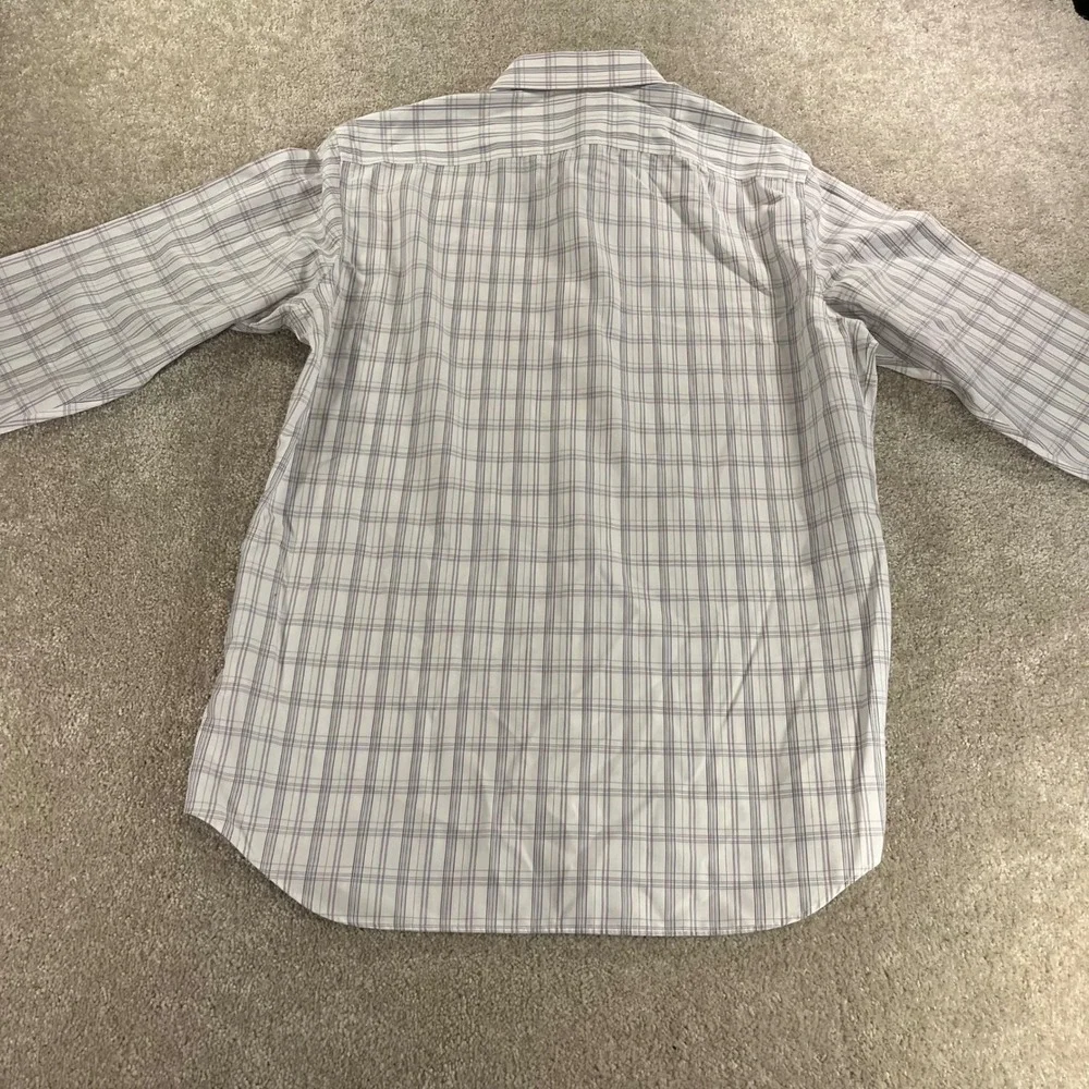 Banana Republic Button Up Shirt‎ Mens Medium White Purple Plaid Slim Fit